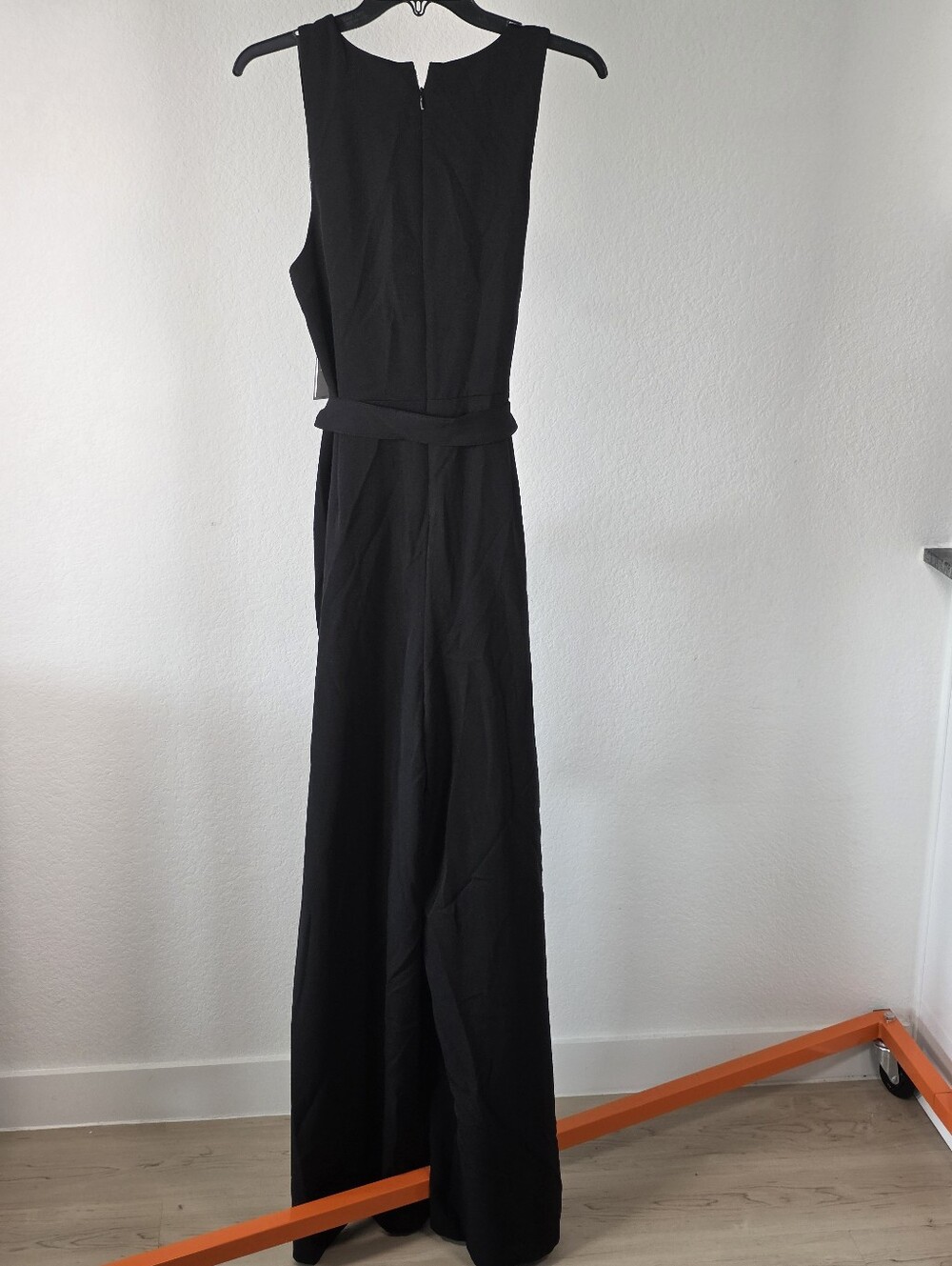 DKNY NWT $139 Size 12 Black Wrap Wide Leg Jumpsuit Belted Sleeveless Cocktail - Picture 10 of 11